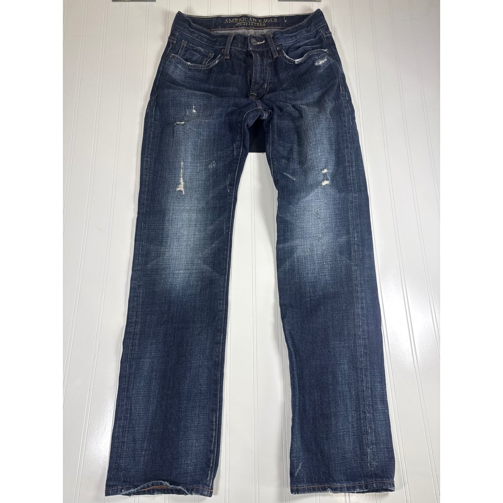American Eagle Outfitters Mens Slim Straight Distressed Dark Wash Jeans 28x32